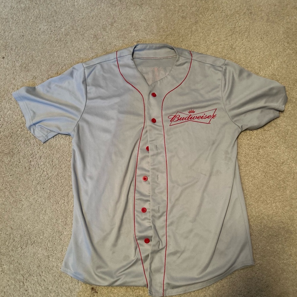 Budweiser Light Gray Men's Jersey with Red Accents